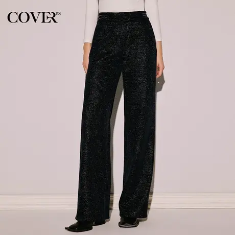 【昕怡粉丝专享】恩裳COVER冬季复古摩登光泽感丝绒直筒裤图片