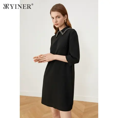 YINER音儿线上专选女装春季时尚钉珠翻领醋酸polo连衣裙图片