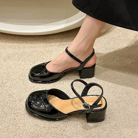 玛丽珍高跟鞋女2024春夏季新款凉鞋配裙子气质名媛单鞋超火小皮鞋商品大图