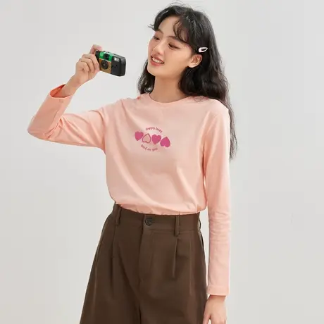 真维斯Z+女装 合身正肩圆领短袖T恤纯棉百搭少女爱心印花上衣X图片