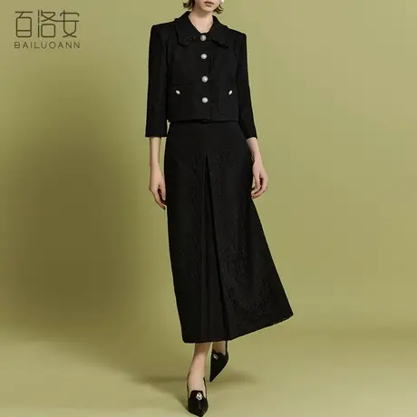 百洛安法式优雅蕾丝半身裙女小黑裙春季时尚高腰显瘦中长款a字裙商品大图