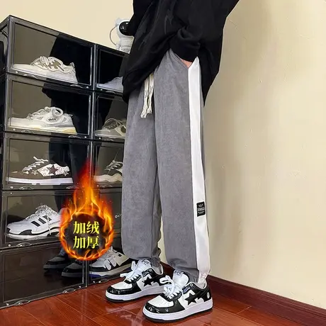 裤子男秋冬季2023新款垂感灰色运动裤潮流束脚阔腿宽松休闲长裤子商品大图