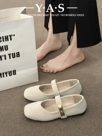 黑色方头法式复古小香平底玛丽珍鞋女春秋2024新款浅口配裙子单鞋图片