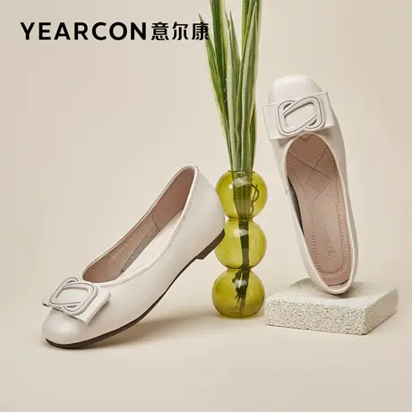 意尔康女鞋春季新款真皮浅口低跟平底浅口女士单鞋简约百搭妈妈鞋商品大图
