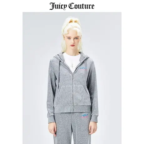 Juicy Couture橘滋外套女美式春季新款抽条天鹅绒外套连帽夹克女商品大图