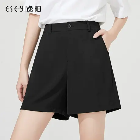 逸阳高腰白色西装短裤女黑2023夏新款宽松显瘦薄款胖mm三分休闲裤商品大图