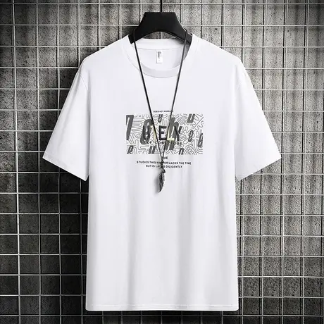 短袖T恤男士夏季宽松t恤ins潮牌95棉上衣青少年潮流衣服短袖体恤商品大图