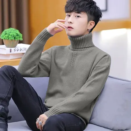 高领毛衣男士冬季韩版潮流宽松慵懒风针织衫长领加厚打底衫线衣服商品大图