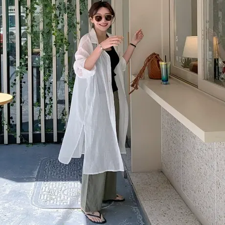 中长款长袖衬衫女夏装新款宽松ins超火薄款防晒衣港味百搭衬衣潮商品大图