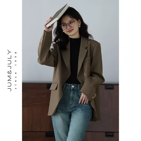 嘉茱莉2023秋季新款复古气质西装外套女设计感西服上衣宽松外套商品大图
