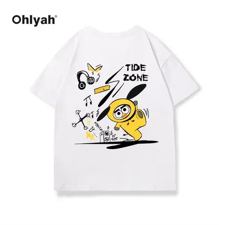 Ohlyah趣味涂鸦印花圆领t桖男女款2023潮流春夏休闲百搭短袖上衣图片