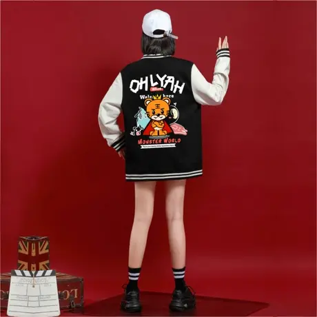 Ohlyah美式日系潮宽松秋冬新款纯棉棒球服女夹克外套男女情侣潮牌商品大图