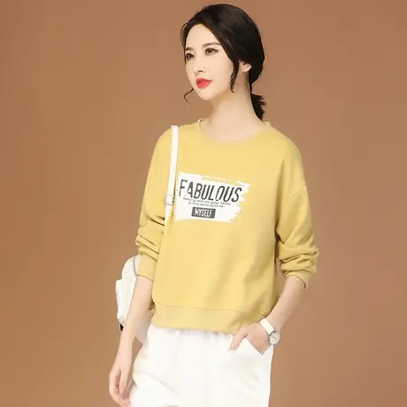 韩潮袭人韩系宽松印花圆领白色卫衣2023秋新款女士短款长袖t恤薄商品大图