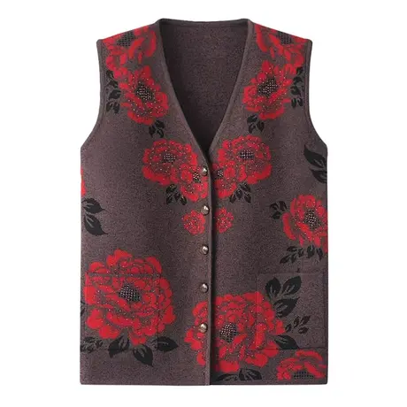 老年人马甲女春秋装奶奶针织开衫妈妈装毛衣背心老人马夹坎肩冬装商品大图