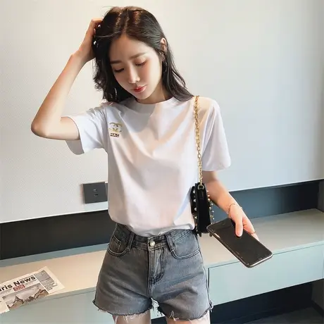 短袖t恤女装2023年夏季新款设计感纯棉印花字母体恤宽松正肩上衣商品大图