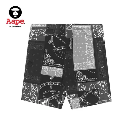 Aape旗舰店男装春夏潮流字母印花拼接复古涂鸦松紧短裤6857XXI商品大图