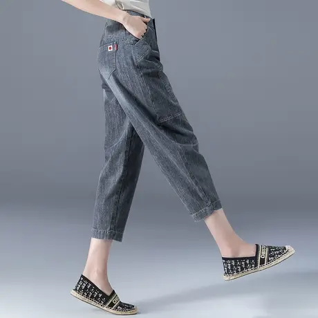 烟灰色牛仔裤女八分小个子女裤夏季薄款2023新款九分萝卜裤哈伦裤商品大图