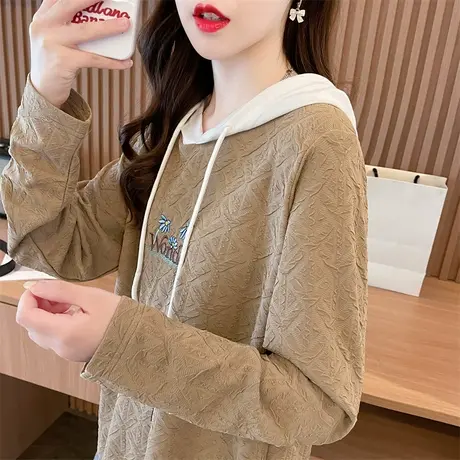 早秋卫衣女春秋季韩版宽松初秋百搭学生撞色薄款美式连帽上衣外套图片