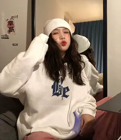 加绒加厚卫衣女秋冬美式hiphop宽松连帽设计感复古chic港风外套潮商品大图