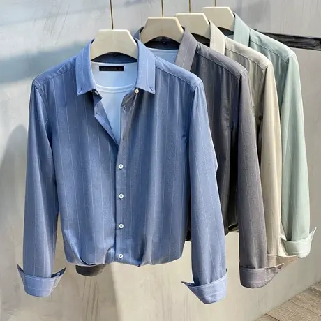 高级感衬衫男长袖商务高端条纹潮流休闲男装上衣服男士衬衣春秋款商品大图