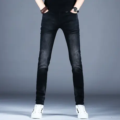 男士新款秋款磨白牛仔裤男款弹力百搭印花修身小脚裤2023潮牌潮流商品大图