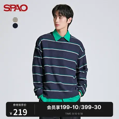 SPAO男士韩国同款秋冬新款条纹圆领休闲套头毛衣SPKWC4TC02商品大图