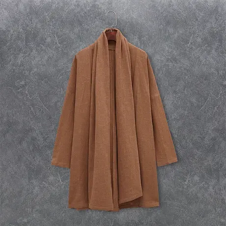 秋冬风衣男中国风复古中长款开衫休闲大码上衣服亚麻开衫长袍外套商品大图