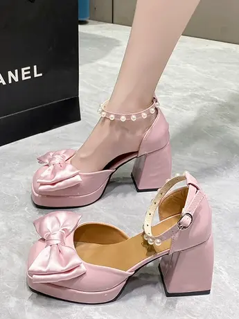 玛丽珍小皮鞋女厚底增高2023年春季新款甜美蝴蝶结浅口单鞋一字扣商品大图