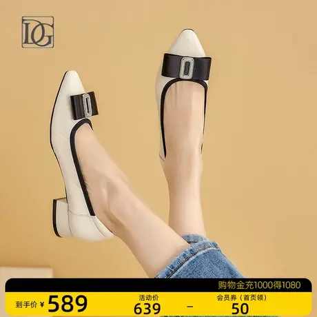 杏色尖头浅口单鞋女真皮蝴蝶结新款秋季妈妈鞋子通勤休闲皮鞋图片