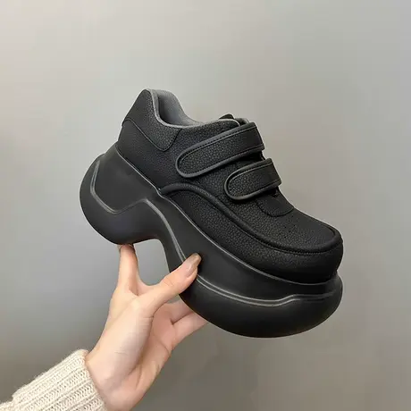 复古厚底小皮鞋女增高2023秋冬新款魔术贴休闲松糕鞋高跟大头单鞋图片