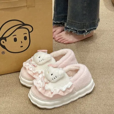 可爱卡通棉拖鞋女冬季外穿厚底毛绒保暖月子鞋室内家居家包跟棉鞋商品大图