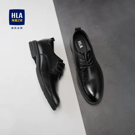 HLA/海澜之家头层牛皮正装皮鞋2024新款抽绳系带压花绅士鞋子男商品大图