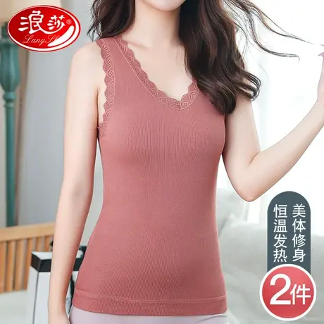 浪莎保暖背心女士内搭加绒加厚发热德绒修身美体打底内衣秋冬薄绒商品大图