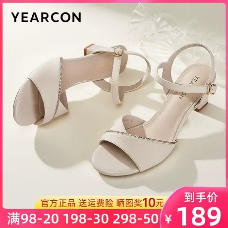 意尔康凉鞋女2023年新款夏季一字带时装高跟粗跟上班凉鞋女款简约图片