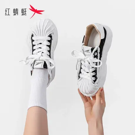 红蜻蜓帆布鞋2023秋冬女厚底鞋子潮贝壳头溶解鞋平底休闲板鞋女鞋商品大图