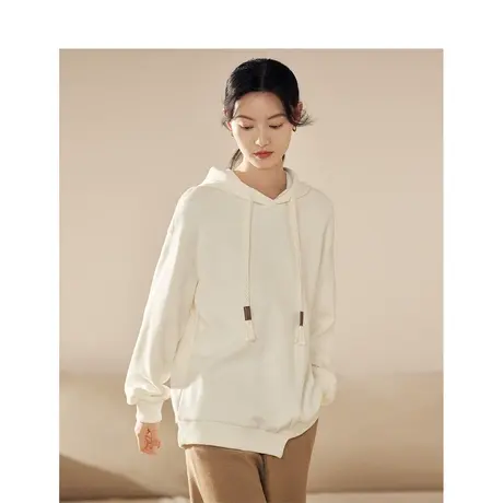 茵曼设计感拼接辫子抽绳连帽卫衣2023冬女装新款休闲宽松显瘦上衣图片