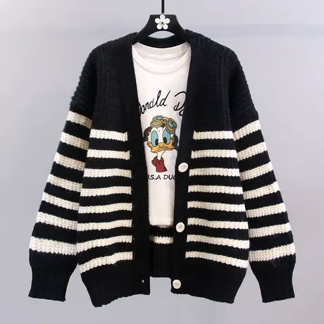 条纹毛衣外套女秋冬2023年新款宽松慵懒风高级感休闲长袖针织开衫图片