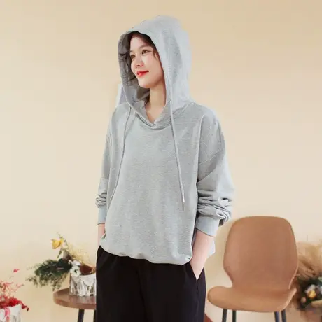 胖妹妹秋季2023新品灰色高级感休闲运动卫衣 加大码韩版连帽卫衣图片