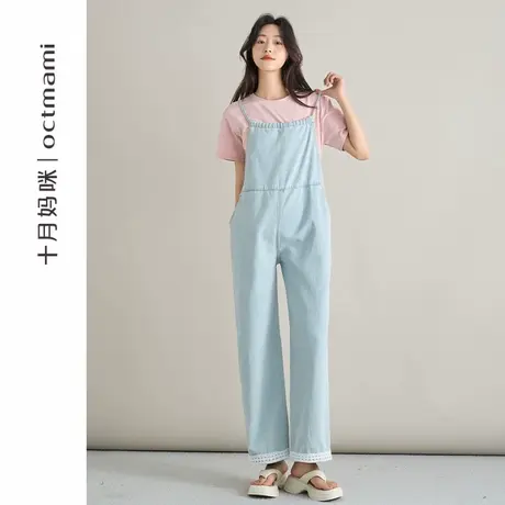 十月妈咪孕妇牛仔背带裤2025新款夏季外穿宽松遮肚托腹裤子夏装图片