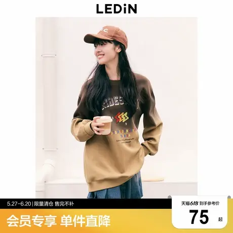 乐町复古时尚圆领卫衣套头衫彩字吊染卫衣C2CRD4122图片