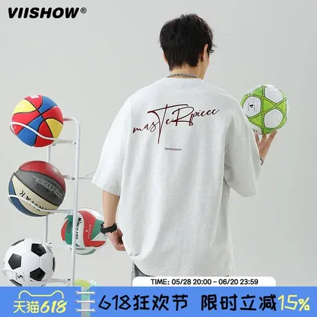 VIISHOW复古字母印花短袖2025夏季高街潮牌休闲宽松体恤透气T恤男商品大图
