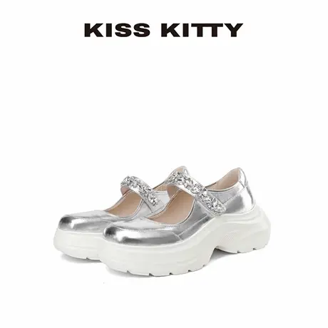 KISSKITTY复古运动厚底银色玛丽珍鞋女浅口单鞋厚底增高运动鞋女图片