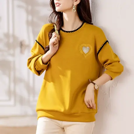 圆领卫衣女春秋新款宽松加大码女装中年妈妈休闲减龄百搭显瘦上衣图片