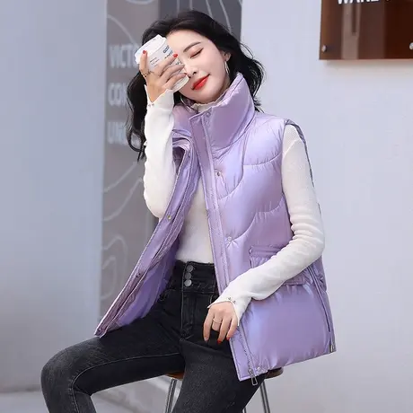 亮面短款羽绒棉马甲女2023新款冬季加厚保暖坎肩韩版棉马夹女外套图片