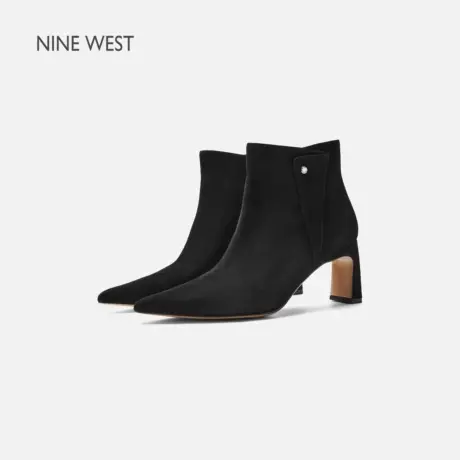 Nine West/玖熙暮色契约尖头短靴女2025秋冬绒面高跟鞋气质时装靴商品大图