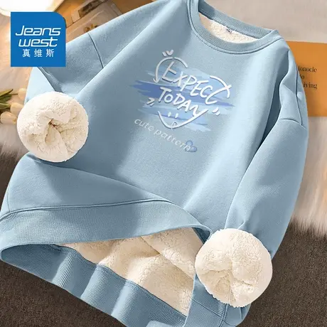 NOE真维斯圆领卫衣女2025新款秋冬季青少年加绒加厚宽松外套女商品大图