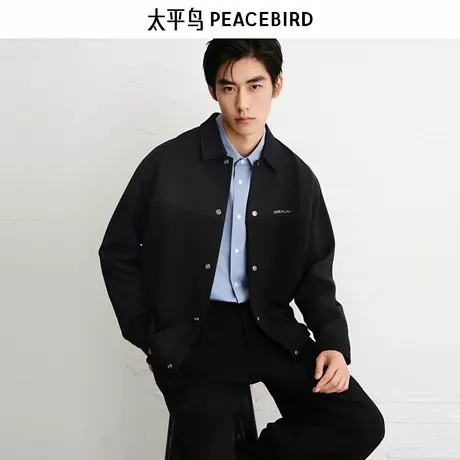【提花】太平鸟男装刺绣通勤行政夹克拼接休闲外套翻领茄克图片
