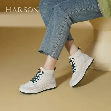 哈森高帮鞋女秋冬新款撞色休闲运动板鞋冬款短靴HCL246118商品大图
