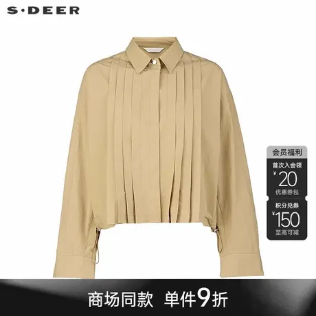 【商场同款】sdeer圣迪奥女OL风翻领压褶印花长袖衬衫S25380512图片