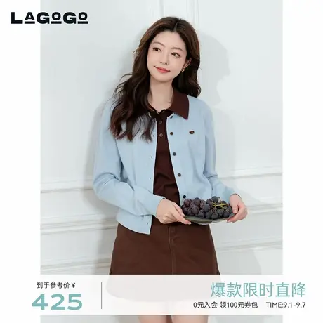 LAGOGO撞色假两件针织衫女拉谷谷2025年秋新款气质上衣OCMM458A26商品大图